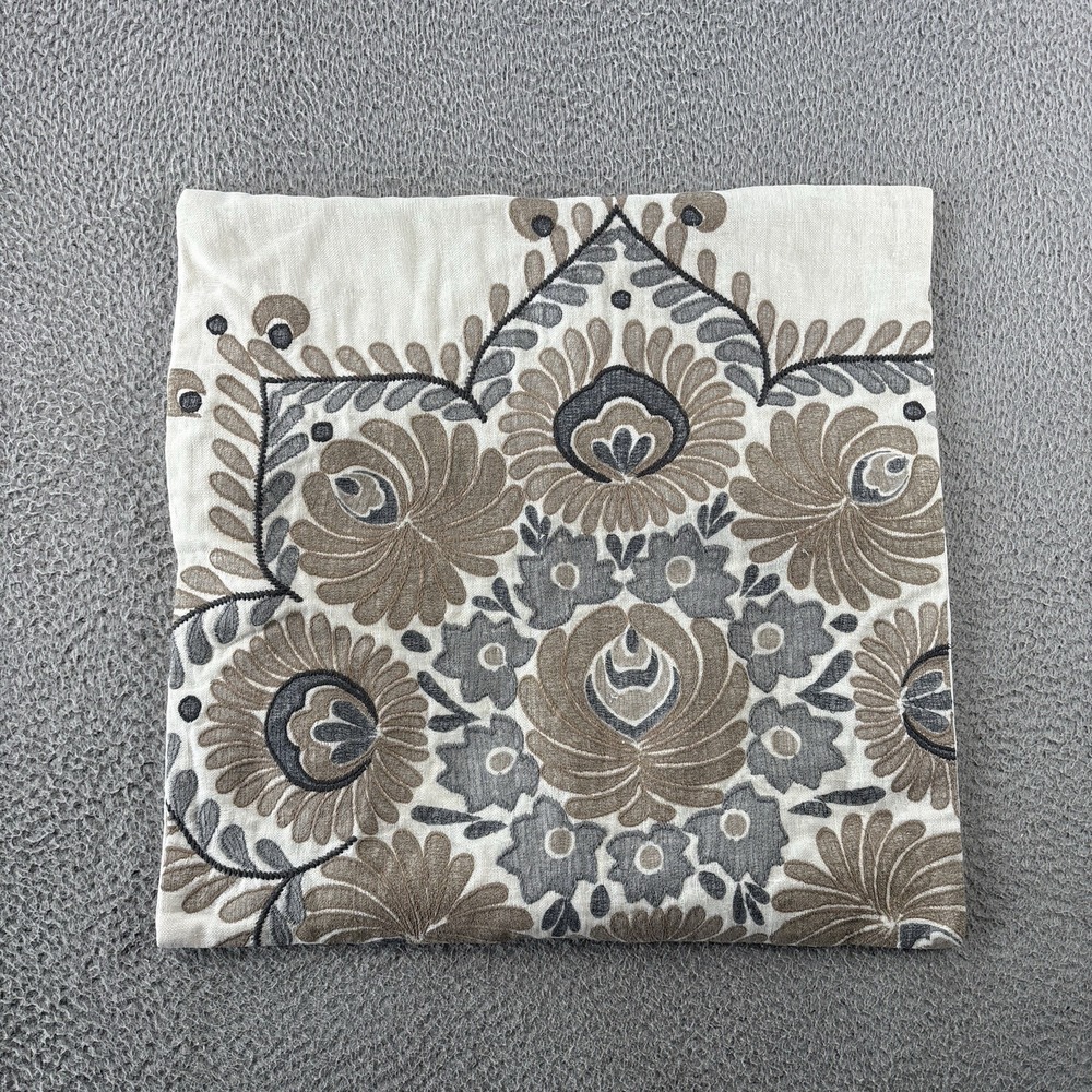 Pottery Barn Suzani Pillow Cover 20x20 Embroidered Floral Neutrals